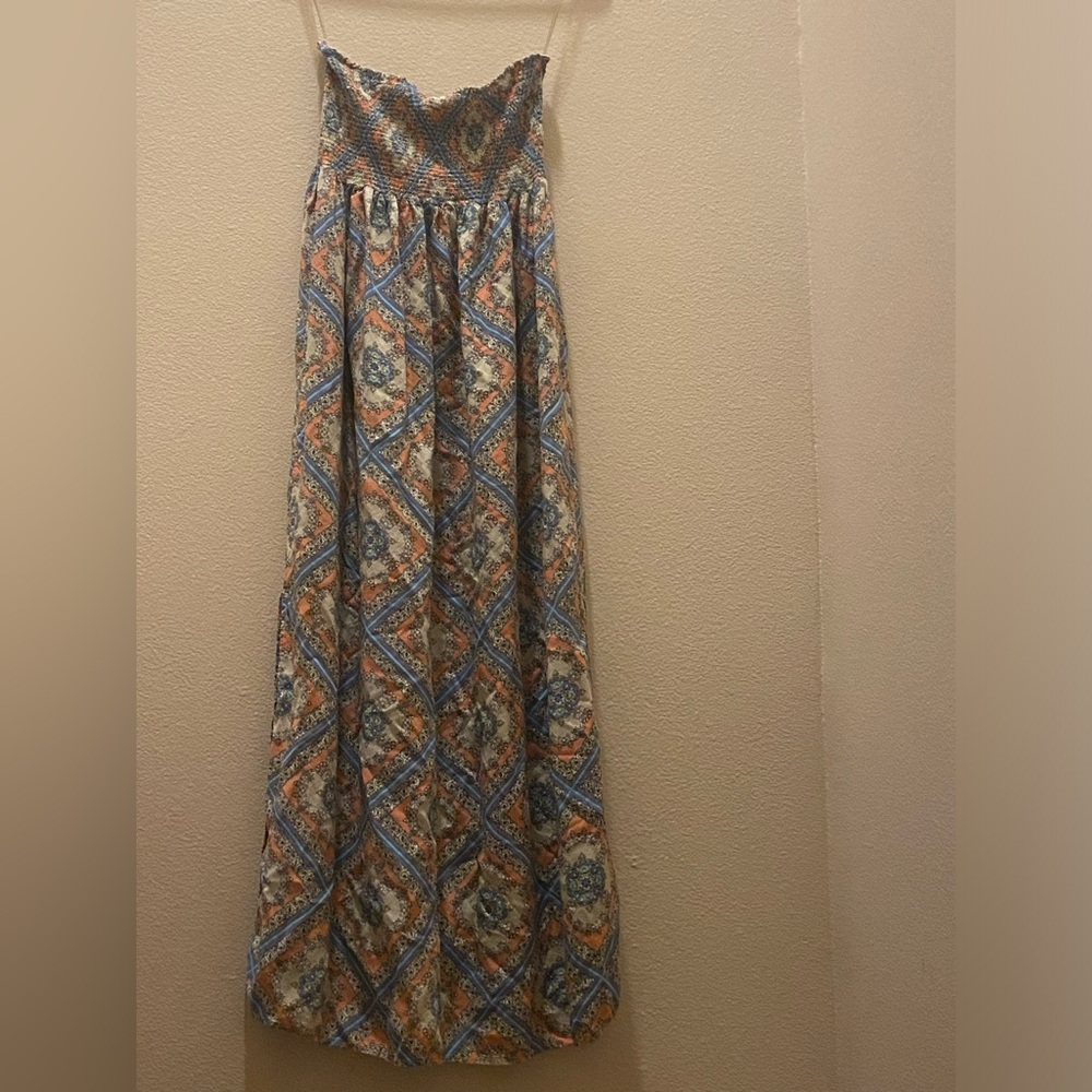 Boho Diamond-Print Maxi dress in Blue and Peach size medium
